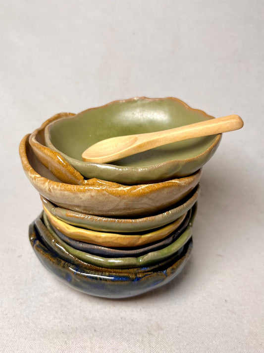Salt or Spice Ceramic Bowl with Wooden Spoon
