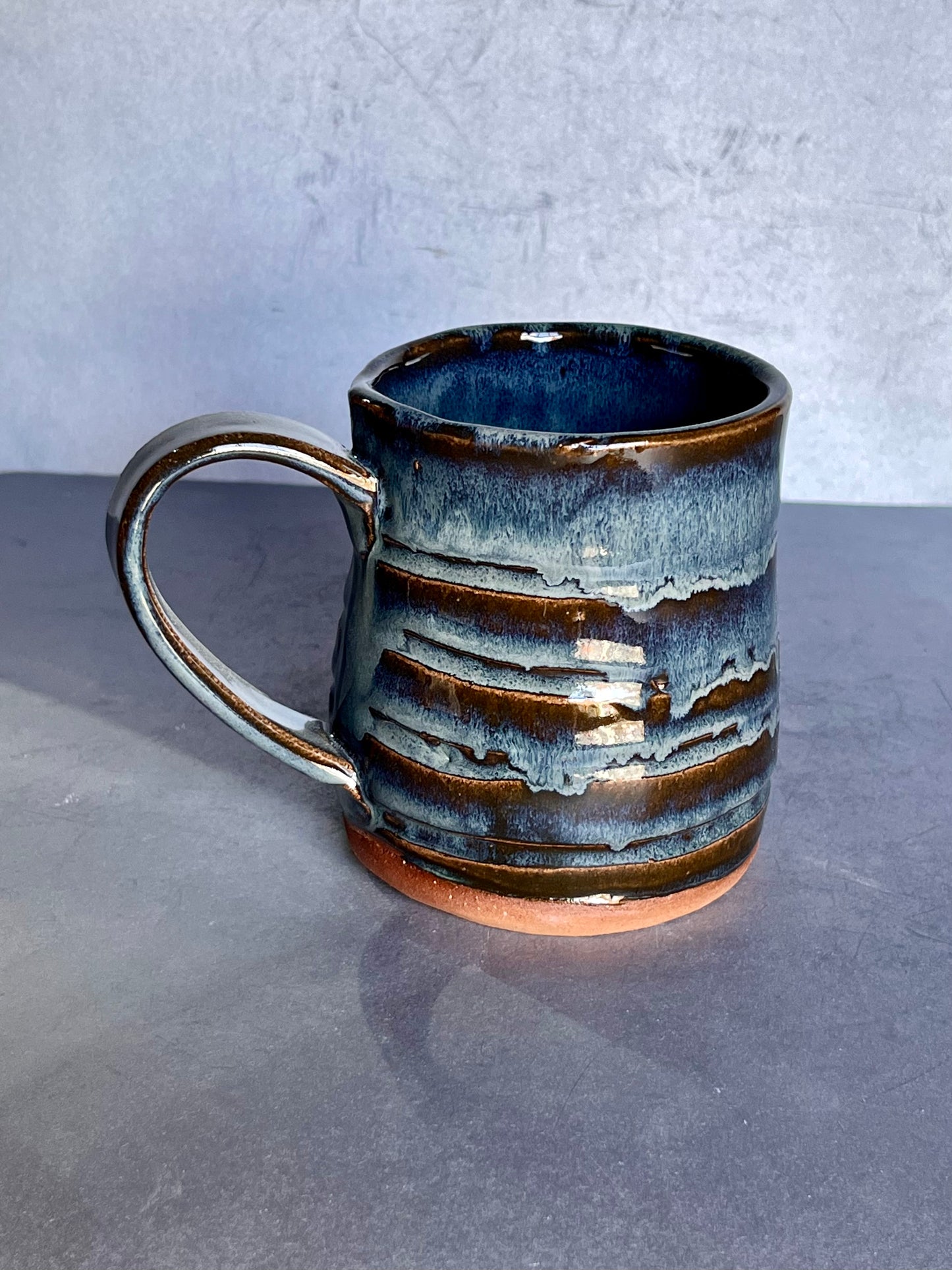 Mug - 16 ounce blue carved mug