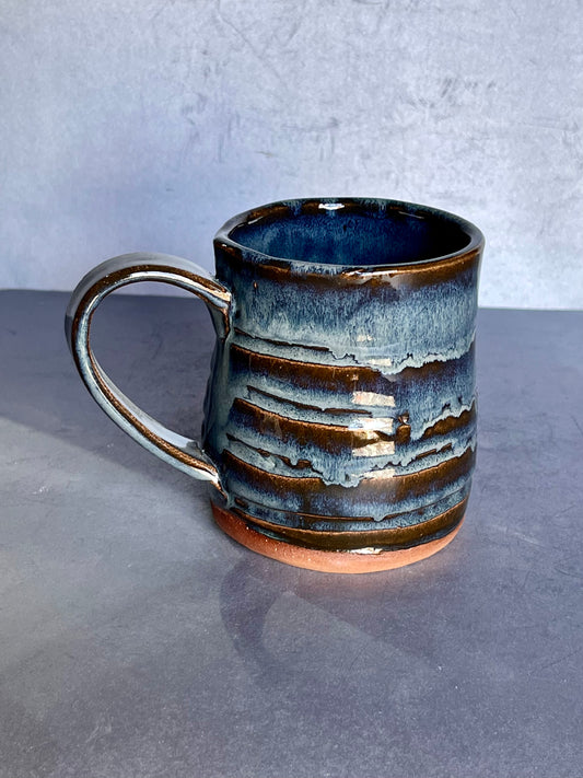 Mug - 16 ounce blue carved mug