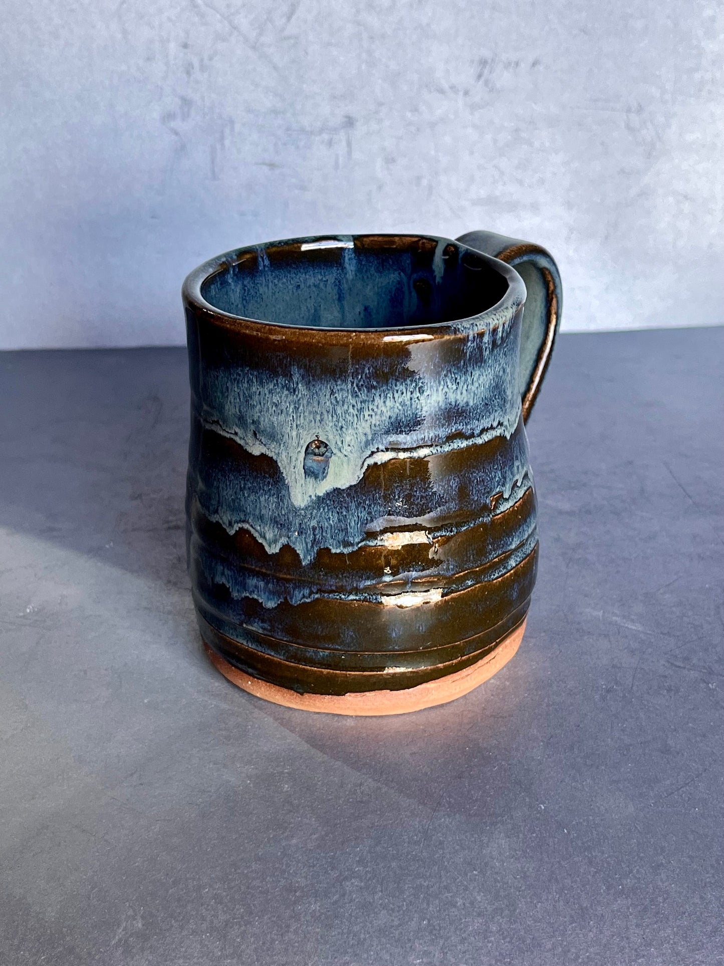 Mug - 16 ounce blue carved mug