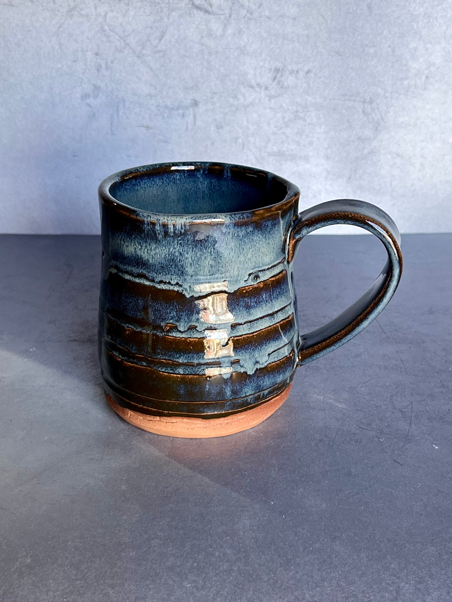 Mug - 16 ounce blue carved mug